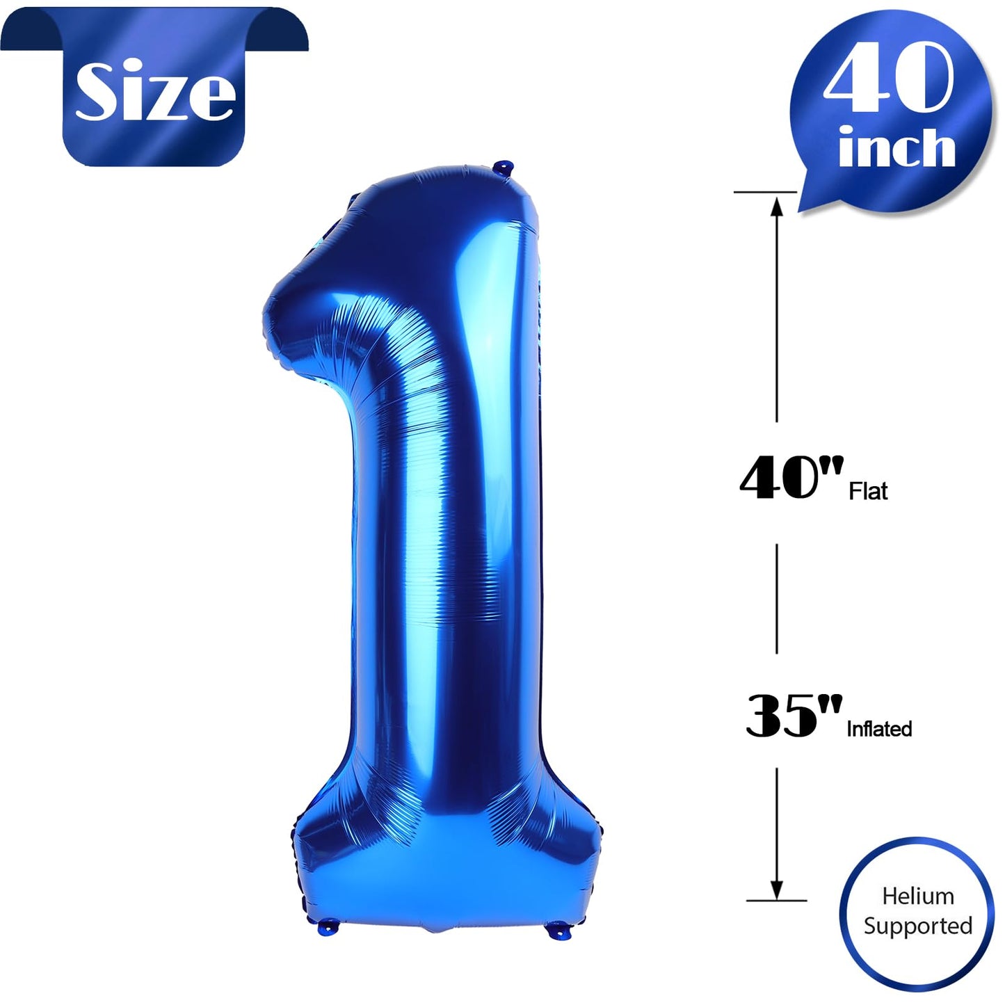40 Inch Navy Blue 1 Balloon for First Birthday, Blue One 1st Number Balloon Birthday Decorations for Boy Man Toddler Baby, 10th 21st, Giant Number 1 Balloon