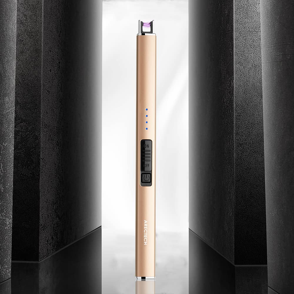 ARECTECH Electric Candle Lighter with Type-C Cable Birthday Gift for Man Women Wife Rechargeable Plasma Arc Lighters for Candle Camping Kitchen Stove Gold