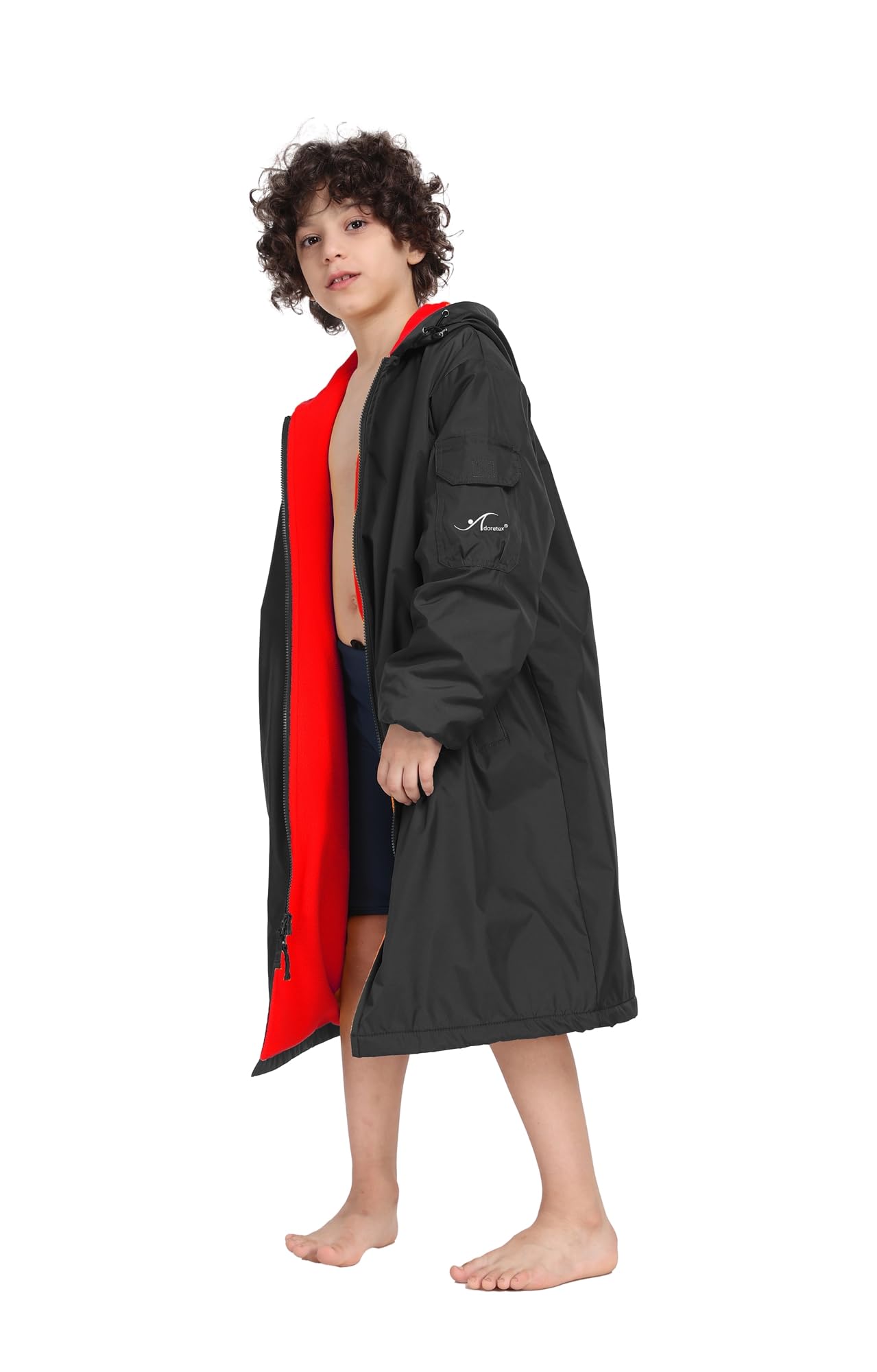 Adoretex Unisex Swim Parka Water Resistant Warm Coat Water Sports Swim Parka for Adults & Kids-PK005-Black/Red-AXS