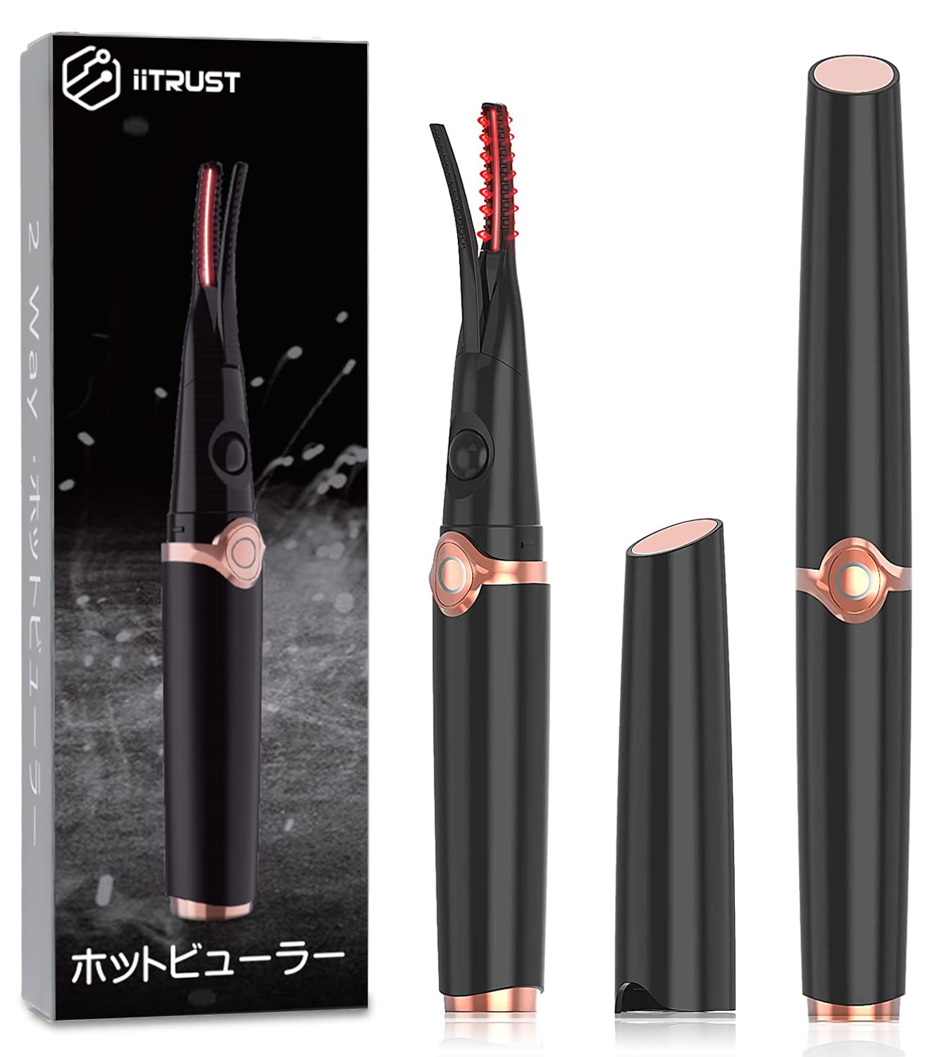 iitrust Hot Eyelash Curler, 2-in-1, Long Keeping, 3-Stage Temperature Adjustment, 10 Seconds Rapid Preheating, Automatically Power Off, USB Powered, Easy to Carry, Black