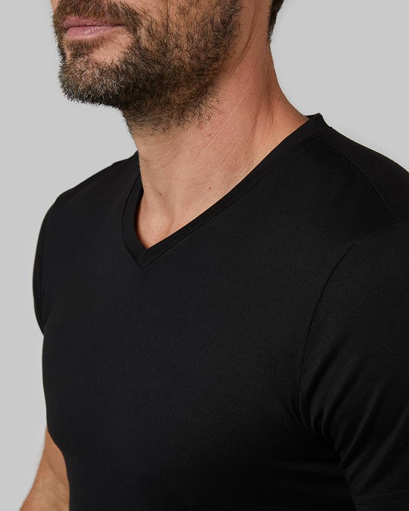 32 Degrees Mens 4 Pack Cool V-Neck T-Shirt | Anti-Odor | Quick Drying | 4-Way Stretch, Black, Medium
