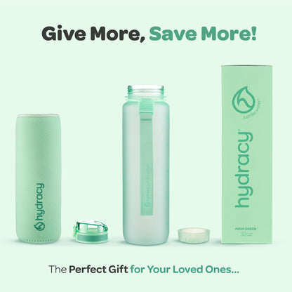 Hydracy Water Bottle with Time Marker -Large 32 oz BPA Free Water Bottle & No Sweat Sleeve -Leak Proof Gym Bottle with Fruit Infuser Strainer & Times to Drink -Ideal for Fitness Sports & Outdoors