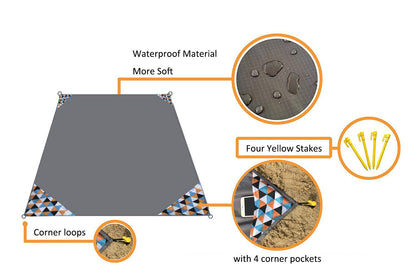 HZJOYUE Foldable Beach Blanket (71" x 55") -Compact, Lightweight SandProof Pocket Blanket Best Mat for The Beach, Hiking, Camping,Travel Festivals with Loops, Stakes, Carabiner