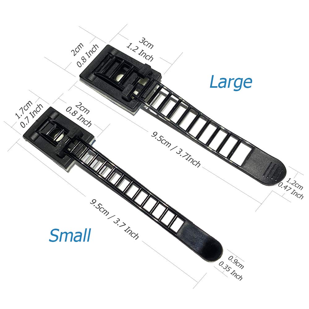 50pcs 2 Sizes Adjustable Adhesive Cable Ties Cable Clips Wire Strap Cord Clamp for Cable Management at Home and Office + 100pcs Nylon Zip Ties