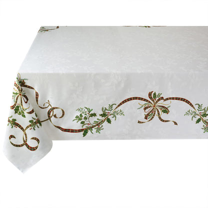 Benson Mills Merry Ribbons Engineered Printed Jacquard Fabric Christmas Table Cloth, Elegant Christmas Tablecloth for All Holiday and Winter (60" x 120" Rectangular)