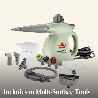 BISSELL® Steam Shot™ OmniReach handheld portable steam cleaner for tile, grout, windows, bathrooms, kitchens, fabric steaming tool, includes 10 tools