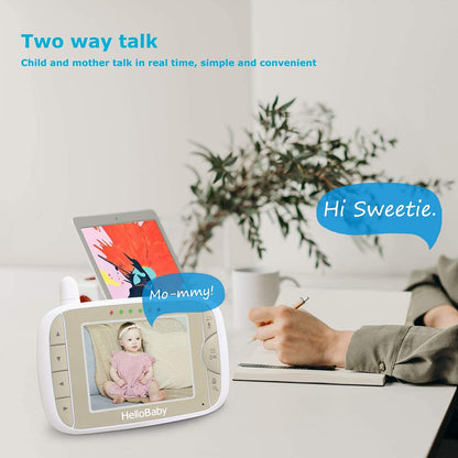 HelloBaby Baby Monitor with Remote Pan-Tilt-Zoom Camera and 3.2'' LCD Screen, Infrared Night Vision, Temperature Display, Lullaby, Two Way Audio, with Wall Mount Kit