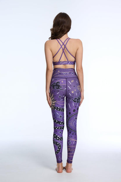 Women's Serpent Cosmos V Shape Strappy Sports Bra- Padded Medium Support Yoga Bra for Workout Fitness Pilates-Playful Halloween Pumpkins Design