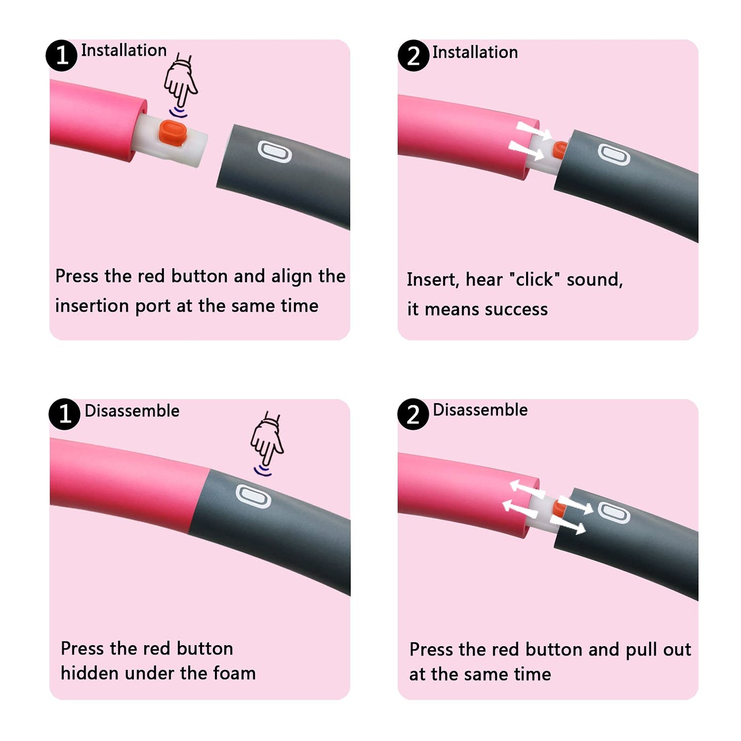 Beakabao Exercise Weighted Hoops for Adults and Kids, Adjustable 8 Sections 2LB Detachable Fitness Hoop, Weight Loss Core Strength Workout Sport