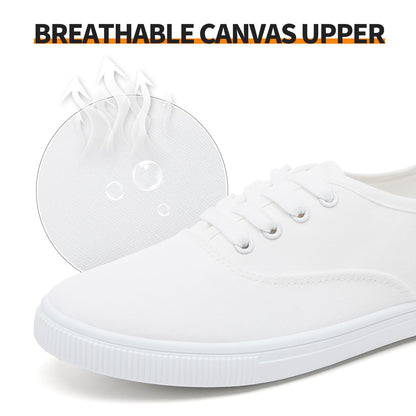 Womens Classic White Sneakers,Low Top White Canvas Shoes,Lightweight Casual Canvas Sneakers(White Flower.US8)