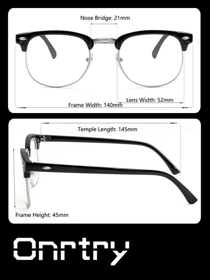 Blue Light Blocking Glasses for Women Men Classic Semi Rimless Fake Nerd Anti Blue Ray Computer Eyeglasses (Bright Black/Silver)
