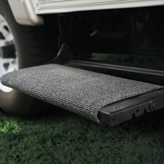 Camco Wrap Around RV Step Rug - for Manual & Electric RV Steps - Fits 18" Wide Steps - Weather-Resistant - Gray (42925)