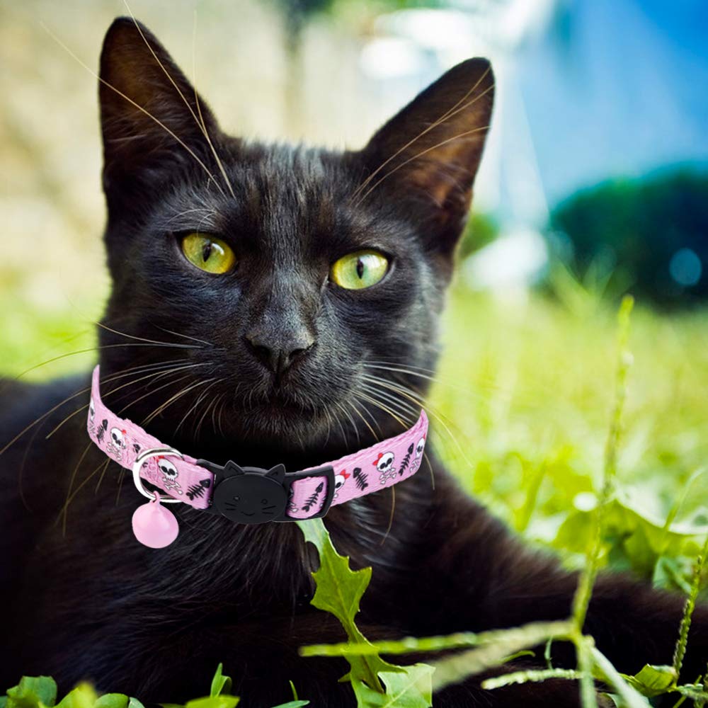 BoomBone Skull Cat Collar Breakaway with Bell,Pack of 2 Safe Halloween Puppy Collars