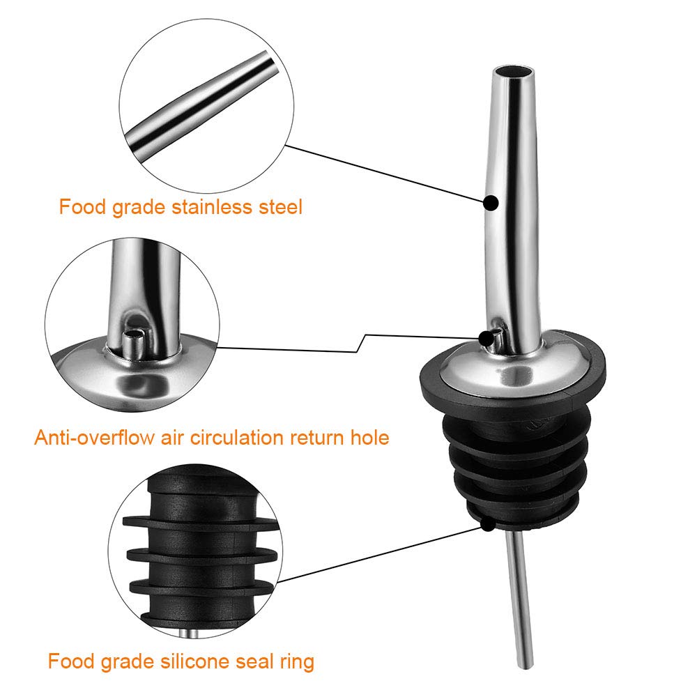 2PCS Stainless Steel Pourers, BALTRE Speed Wine Bottle Pourer, Olive Oil and Vinegar Tapered Stopper Spout, Suitable for About 3/4" Bottle Mouth, with Sealed Dust Caps