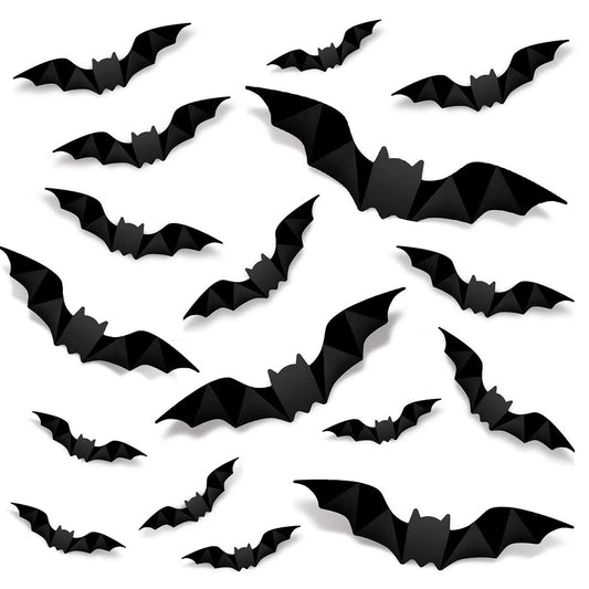96PCS Halloween Decoration 3D Bats Wall Stickers 4 Different Sizes Realistic PVC Scary Bat Sticker DIY Halloween Window Door for Home Decoration Party Supplies