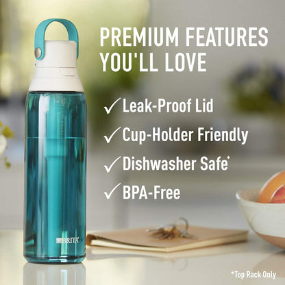 Brita Insulated Filtered Water Bottle with Straw, Reusable, BPA Free Plastic, Sea Glass, 26 Ounce