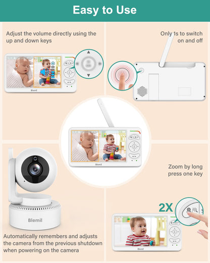 6" Baby Monitor with 2 Cameras and Audio 30 Hours Battery Upgrade Split Screen Video Baby Monitor Remote Pan-Tilt-Zoom 178°Wide-Angle 150 Languages No WiFi ECO 2-Way Talk Night Vision 1000ft Travel