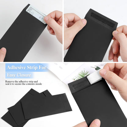 BONUS++ Envelope Set - 120 Envelopes for Cash, Checks, & Tickets; 80GSM, 3.2x6.6 inch Black Envelopes - Perfect for Cash Challenge Savers