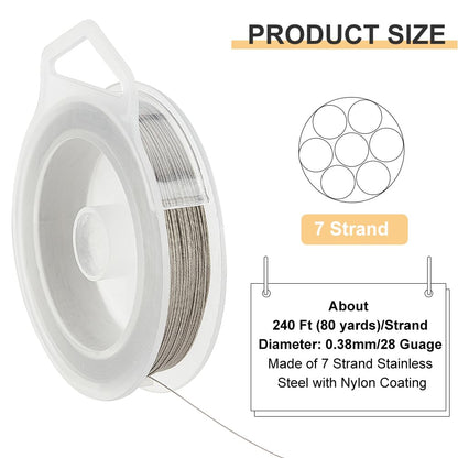 BENECREAT 240-Feet 0.015inch (0.38mm) 7-Strand Bead String Wire Nylon Coated Stainless Steel Wire for Necklace Bracelet Beading Craft Work