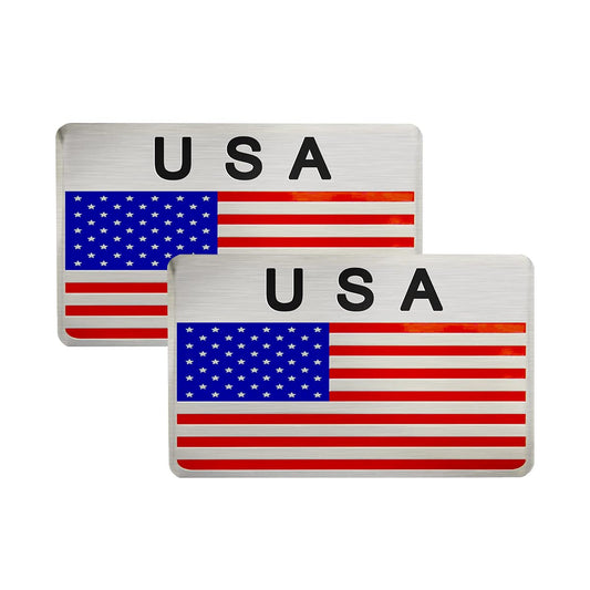 3D Aluminum Alloy American US Flag Decal, 2 PCS 3" X 2" Patriotic Stars Stripe USA Flag Car Stickers for Laptop/Car/Truck/Window/Bumper (Red2)