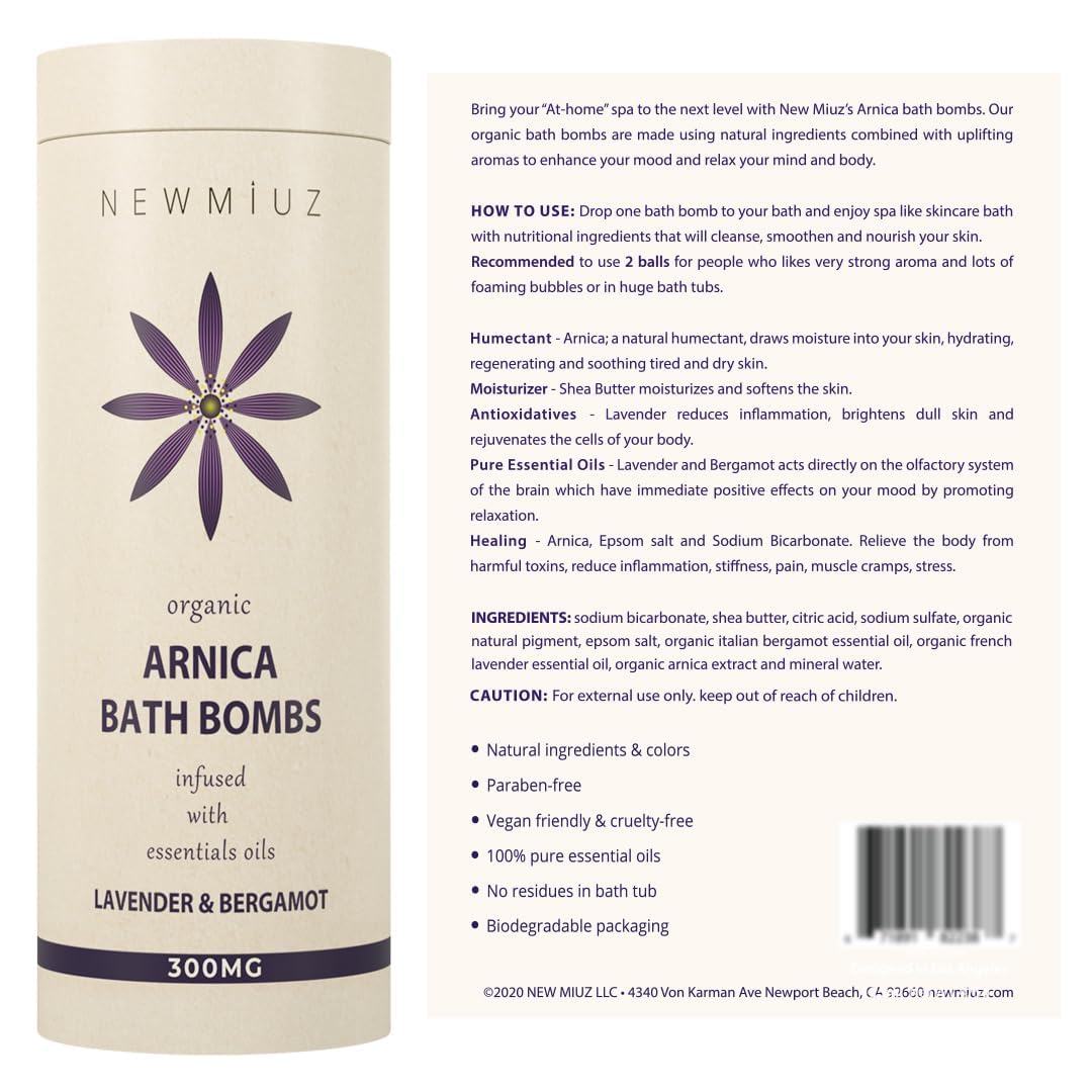 Arnica Bubble Bath Bombs Lavender Bergamot Essential Oils Luxurious Mega Foaming Bath Bombs for Dry Skin Nourishment Moisturizing Blissful Bath Gift