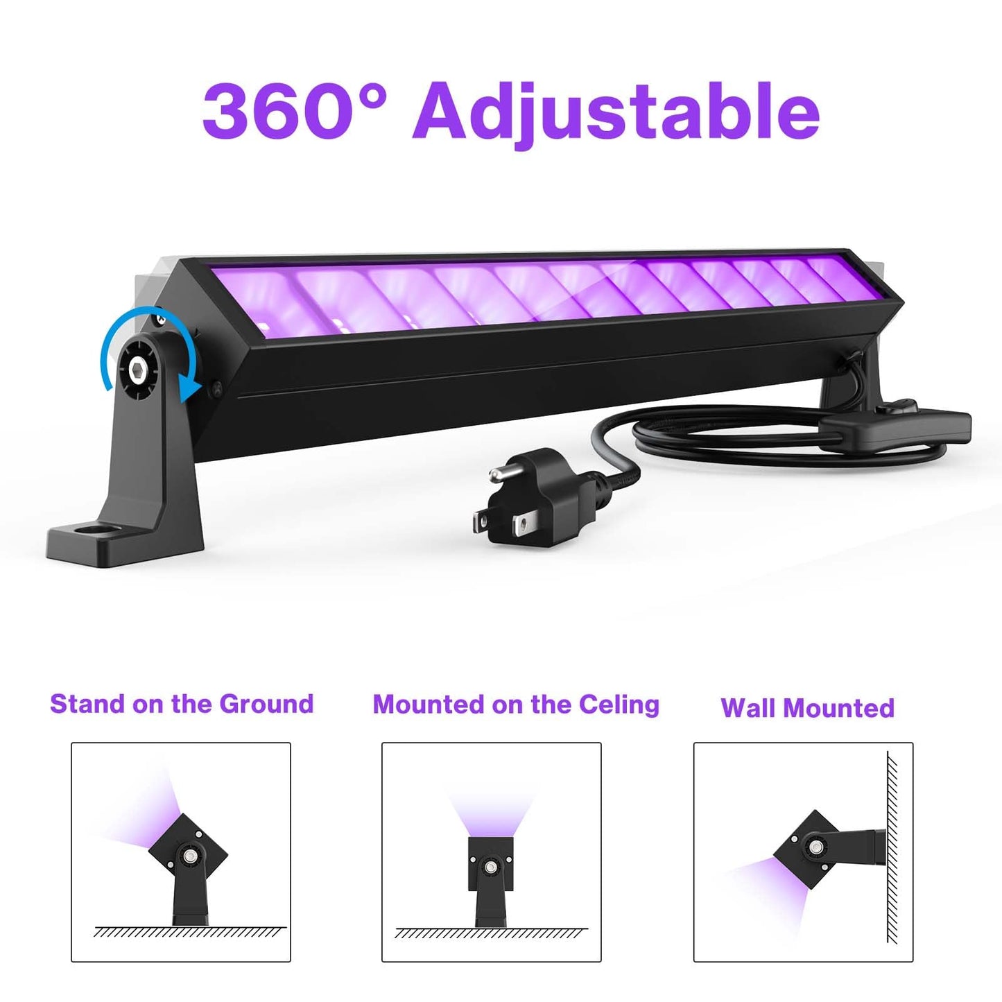 Atfoyer 40W LED Black Light Bar for Glow Party, Blacklight with Plug &Switch, Each Light Up 484 Sq.ft Area, Halloween Glow Lights, Fluorescent Body Paint, Stage Lighting