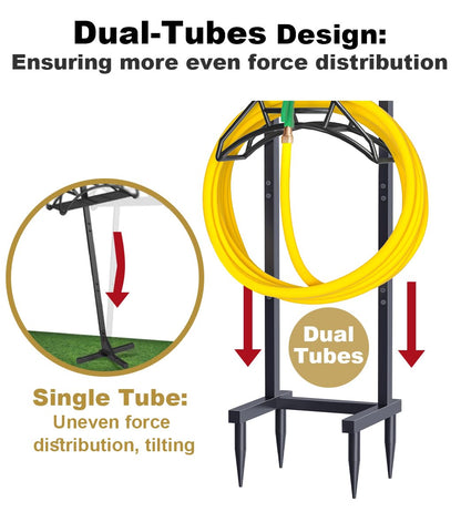 Artigarden Outdoor Garden Hose Holder Freestanding with 4 Spikes, Heavy Duty Metal Water Hose Reel Stand Hanger Rack Organizer Holds Storage 150ft Hose for Outside Yard Lawn, Black