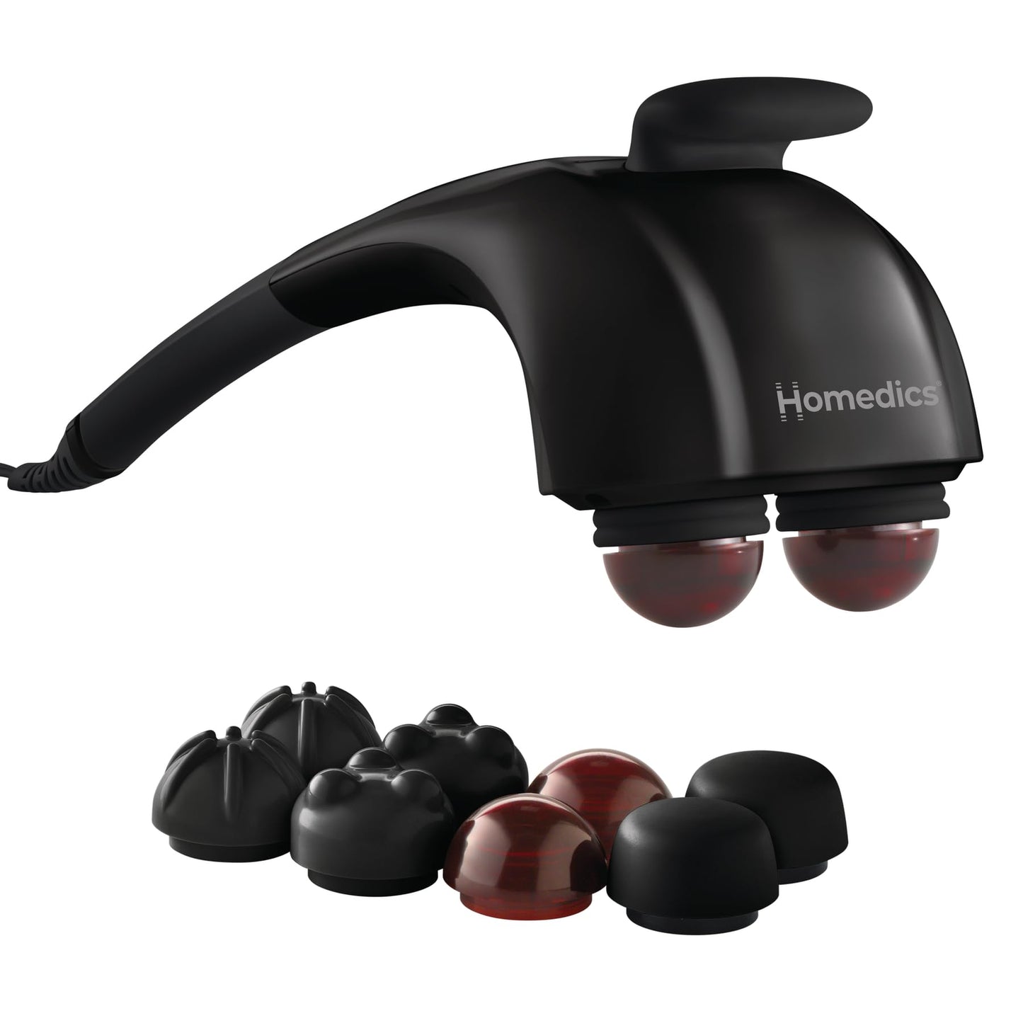 Homedics Handheld Back Massager, Dual Heated Nodes, Neck, and Body Percussion Massager with Interchangeable Nodes to Release Back, Neck, Shoulder Leg and Foot Tension