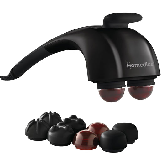 Homedics Handheld Back Massager, Dual Heated Nodes, Neck, and Body Percussion Massager with Interchangeable Nodes to Release Back, Neck, Shoulder Leg and Foot Tension