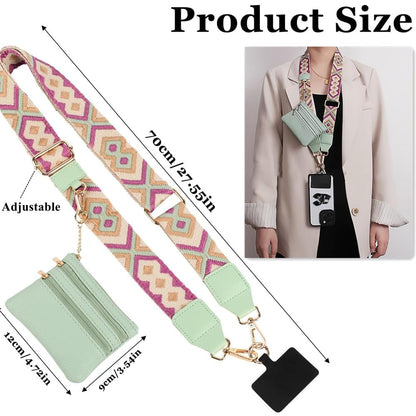 Baeleega Phone Strap Crossbody Lanyard with Zippered Pouch - Universal Cell Phone Lanyard for Neck Shoulder, Adjustable Phone String with Wallet (Black)