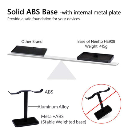 Avantree [Super Stable] Neetto Dual Headphones Stand for Desk, Aluminum Alloy & Metal Gaming Headsets Holder Hanger for Sennheiser, Sony, Audio-Technica, Bose, Beats, Akg, Display Mount - HS908