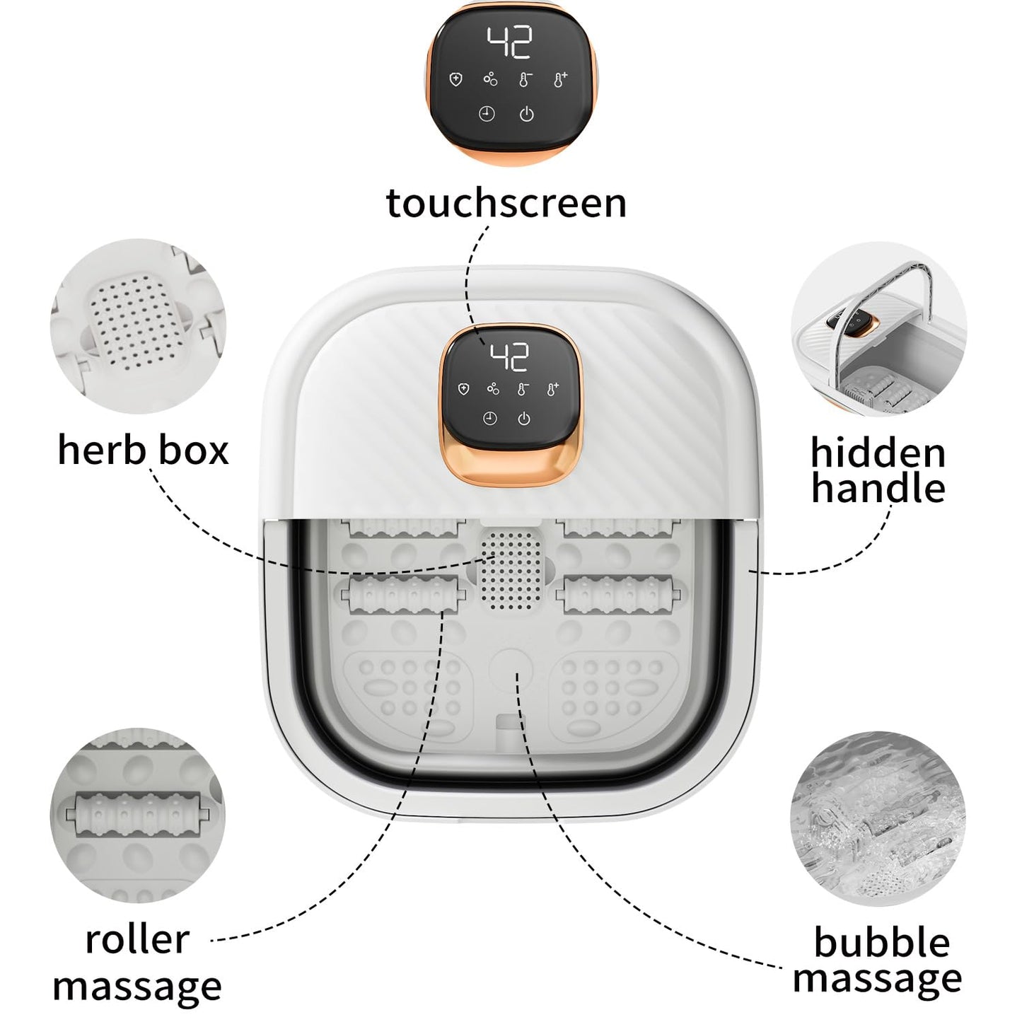 ACKLEAP Collapsible Foot Spa with Heat, Touchscreen, Foldable Foot Bath Massager with Temperature Control, Foot Massage Rollers, Pedicure Spa for Home, Office, Relaxation, Gift for Men & Women