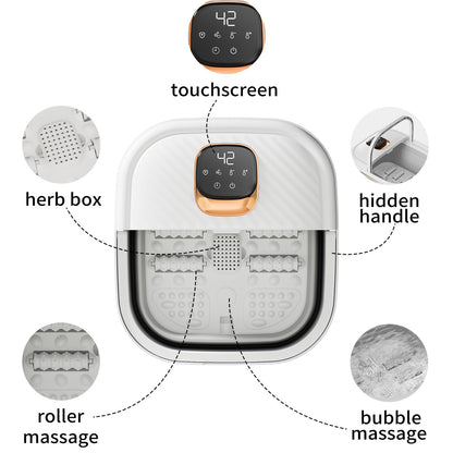 ACKLEAP Collapsible Foot Spa with Heat, Touchscreen, Foldable Foot Bath Massager with Temperature Control, Foot Massage Rollers, Pedicure Spa for Home, Office, Relaxation, Gift for Men & Women