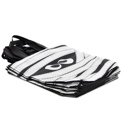 BLUE PANDA Halloween Tote Bags - 15 x 16 in, Black & White Canvas, Pack of 12 - Reusable Mummy-Print Trick-or-Treat Goodie Bag for Party Favors