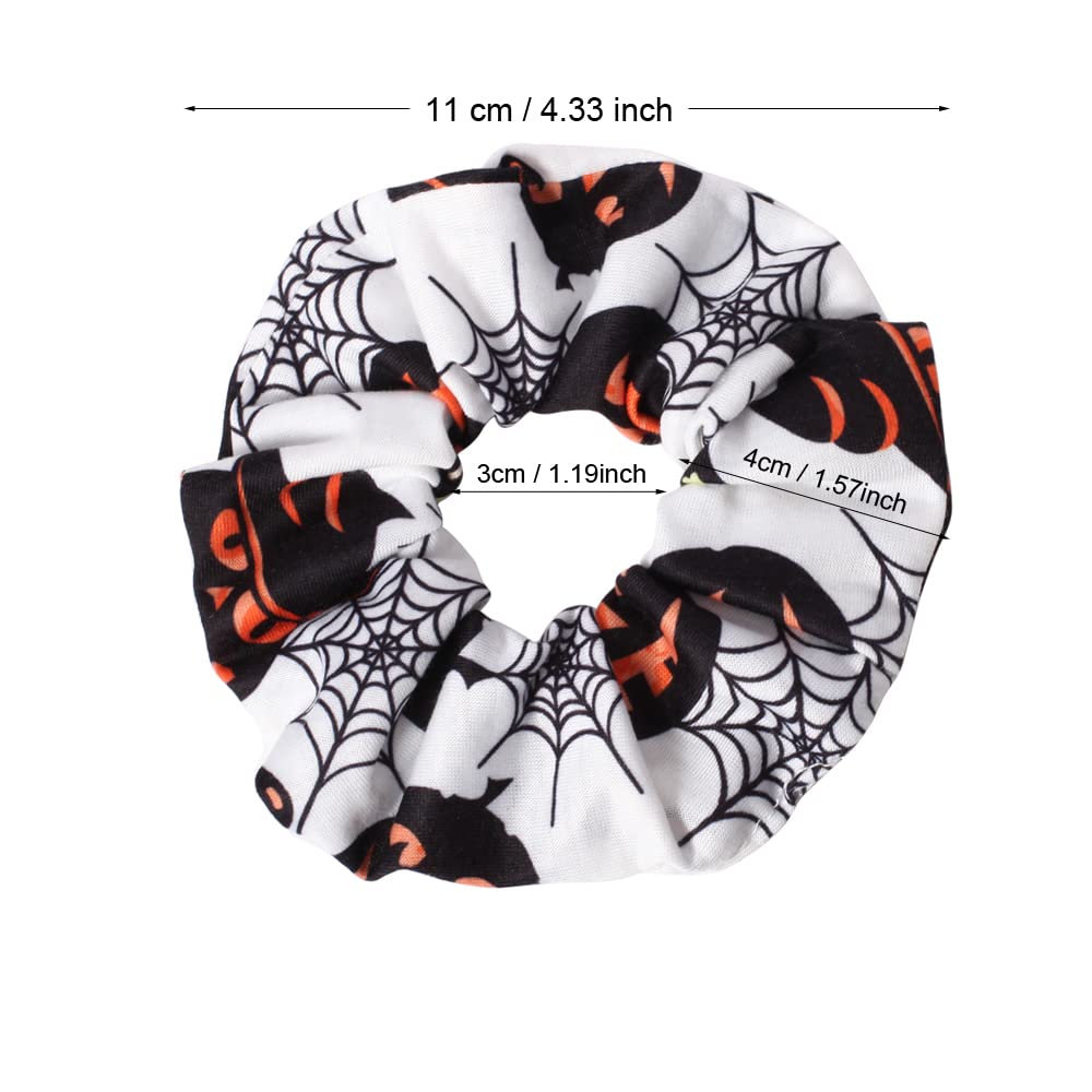 4pcs Halloween Hair Ties Elastics Hair Scrunchies Pumpkin Ghost Skeleton Spider Web Bats Hair Accessories for Women Girls Ponytail Holder Hair Band Ropes