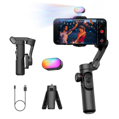 AOCHUAN 3-Axis Gimbal Stabilizer for Smartphone with RGB Magnetic Fill Light Upgraded Face Tracking Focus Wheel Foldable iPhone Gimbal for iPhone/Android Phone Stabilizer Vlog Recording Smart XE Kit