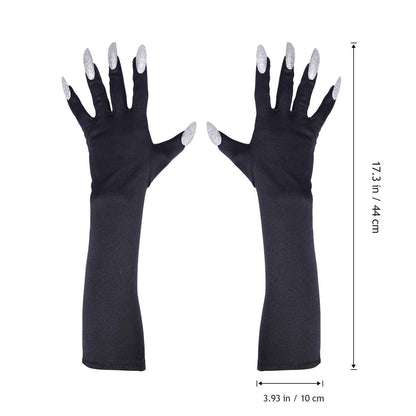 Amosfun Gloves Halloween Nails Halloween Party Costume Gloves Attached Long Fingernails,Pack of 2 (Black)…