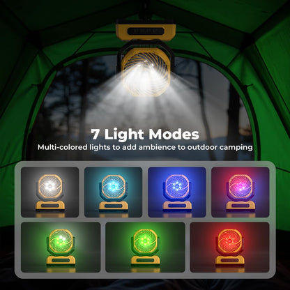 30000mAh Portable Camping Fan with RGB Lantern, Rechargeable Battery Powered Oscillating with 4 Wind Speeds LED Display, Remote Control Timer Tent Beach Cordless USB Fans for Travel Home Outdoor