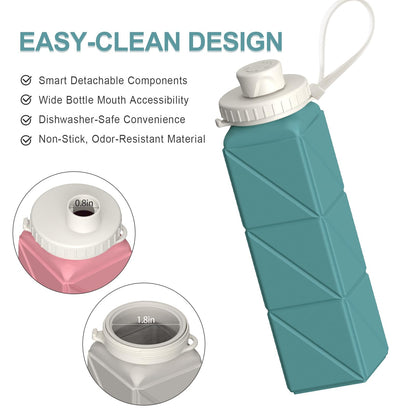 BEAUTAIL Collapsible Water Bottles 20.6oz, Silicone Foldable Portable Travel Water Bottle, Lightweight Reusable Leakproof for Traveling Camping Hiking Cycling Yoga Sports Outdoor, 1 Pack (Blue)