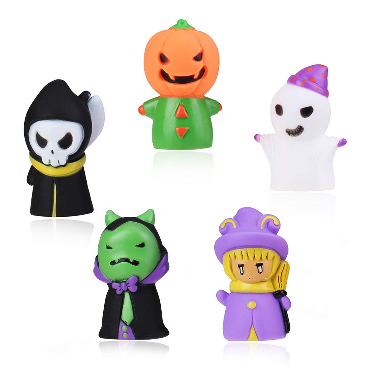 5 Pieces Halloween Finger Puppets Witch, Ghost, Grim Reaper, Green Monster, and Pumpkin Character Finger Toys, Halloween Party Favors Goodie Bag Fillers