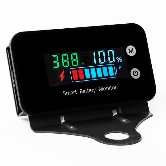 IPX7 Waterproof Battery Monitor with Bracket 7-100V,12v 24v 36v 48v 60v 72v Digital Display Battery Capacity Remaining Capacity Percentage Tester with Buzzer Alarm and Temperature