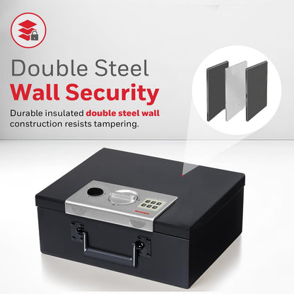 Honeywell Safes & Door Locks - Hideable Small Safe Box - Fire Resistant Document Safety Box for Home - Steel Security Digital Code Lock for Personal Items, Jewelry, Money Safe - 0.26-CU - Black - 6108