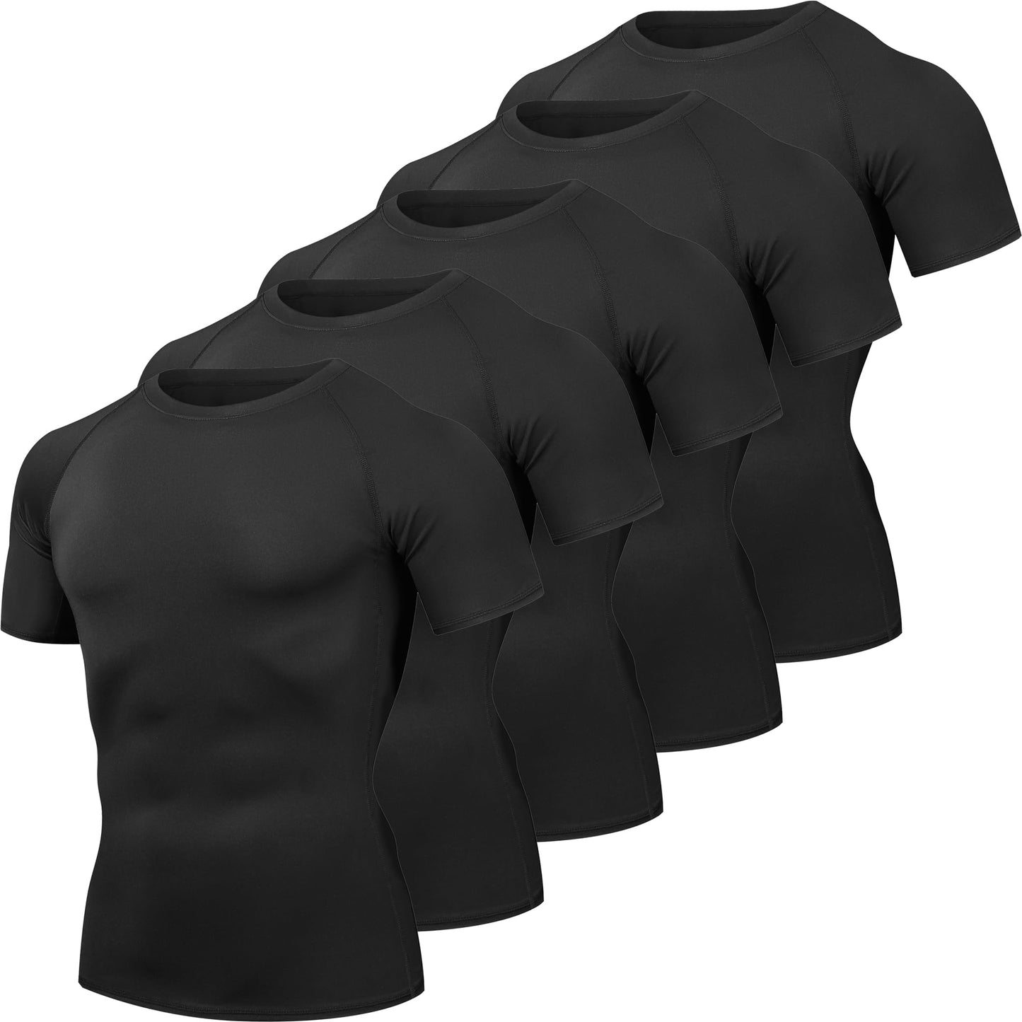 HovSiyla 5 Pack Men's Compression Shirts Cool Dry Short Sleeve Baselayer Athletic Workout T Shirts Black-L