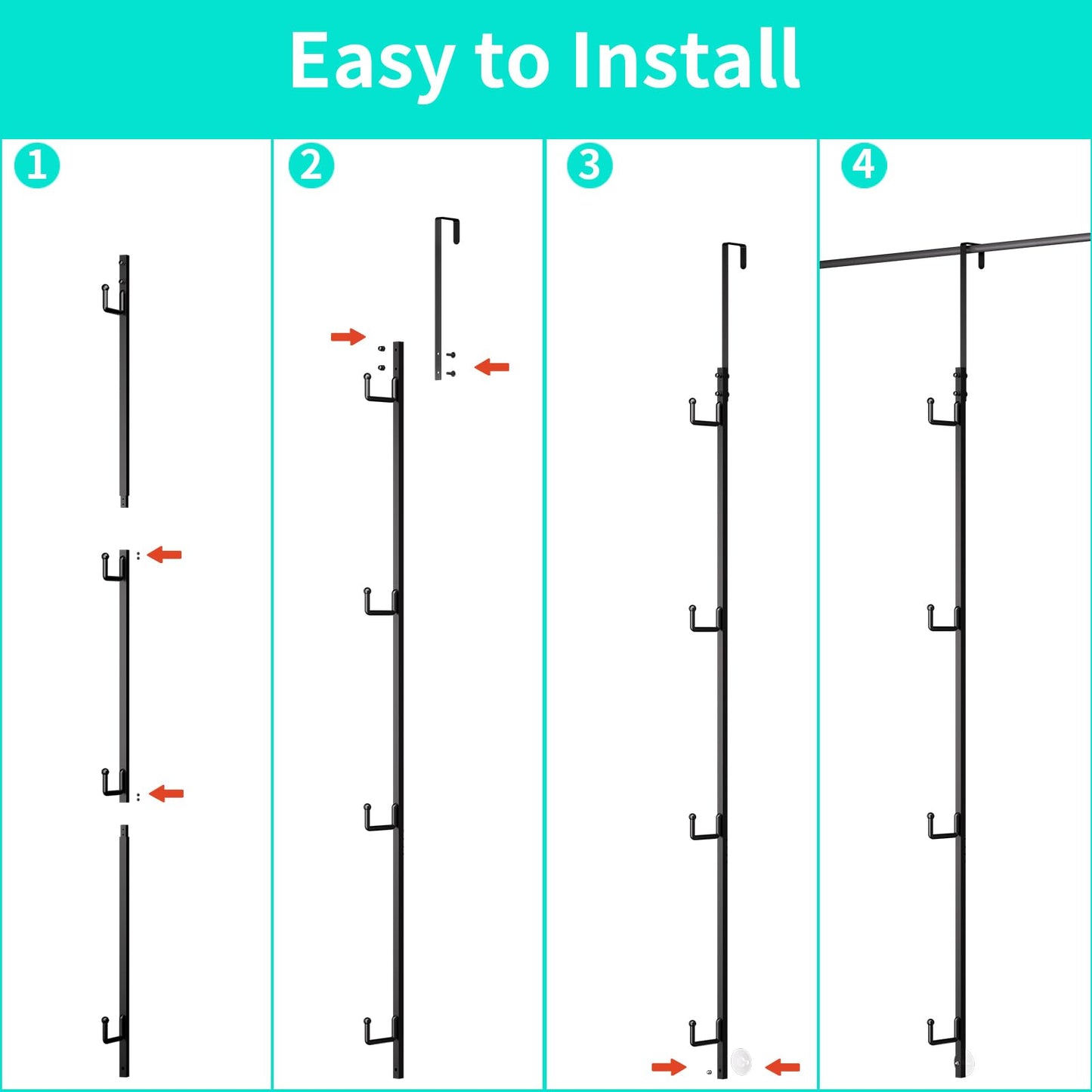 HapiRm Over Door Hat Rack - 2 Packs Hat Organizer with 8 Hooks Design, Hanging Baseball Cap Organizer Storage Holds Up to 40 Caps for Door, Bedroom, Closet (Black)