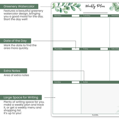 ALEZEL Magnetic Calendar for Refrigerator, Greenery Dry Erase Fridge Calendar Set (3 Boards) - Monthly & Weekly Planner Whiteboard, Shopping List White Board, 3 Markers + Eraser