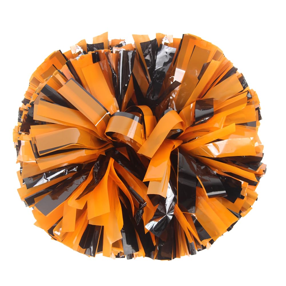 Hooshing 2PCS Cheerleading Pom Poms Orange and Black PomPoms with Baton Handle for Team Spirit Sports Dance Cheering Girls Gifts