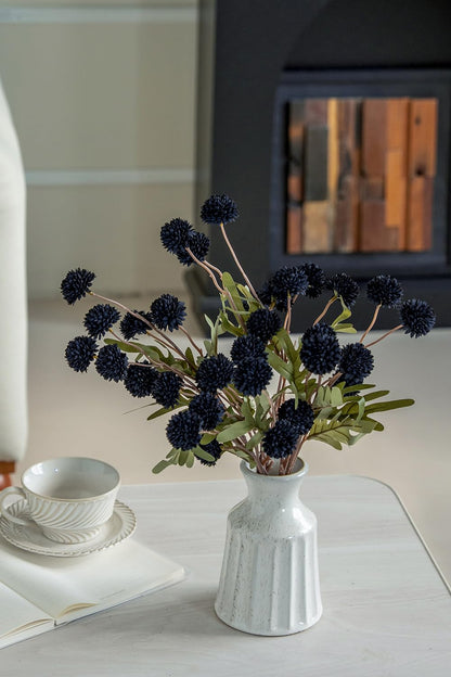 Artificial Kiku Flower - 5 Pcs Fake Pompon Mums Silk Small Chrysanthemum Faux Ball Fall Flower Stem Decor for Halloween Wedding Filler DIY Bouquet Centerpieces Arrangements Shower(Black)