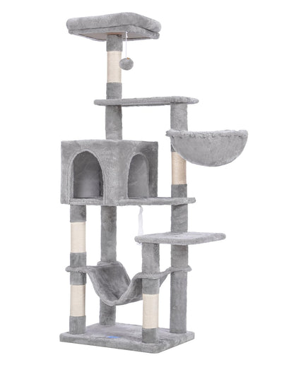 Hey-brother Cat Tree with Large Hammock, Multi-Level Cat Tower for Indoor Cats, Cat Condo with Sisal-Covered Scratching Posts and Top Perch, Light Gray MPJ050W