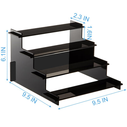 HENABLE 4 Tier Black Acrylic Display Risers, Perfume Organizer Stand, Cupcake Stand Holder, Shelf Risers for Display Stands for Funko POP Figure, Dessert Shelves for Party, Decoration
