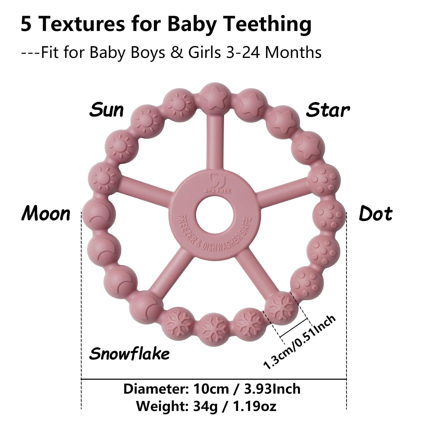 3 Pack Ring Teether Baby Infant Toys, Silicone Teething Ring Toys for Babies 0-6 Months, Seposeve Baby Teethers 6-12 Months 12-24 Months, Easy to Grasp Toy, Infant Teething Relief, Purple Pink White
